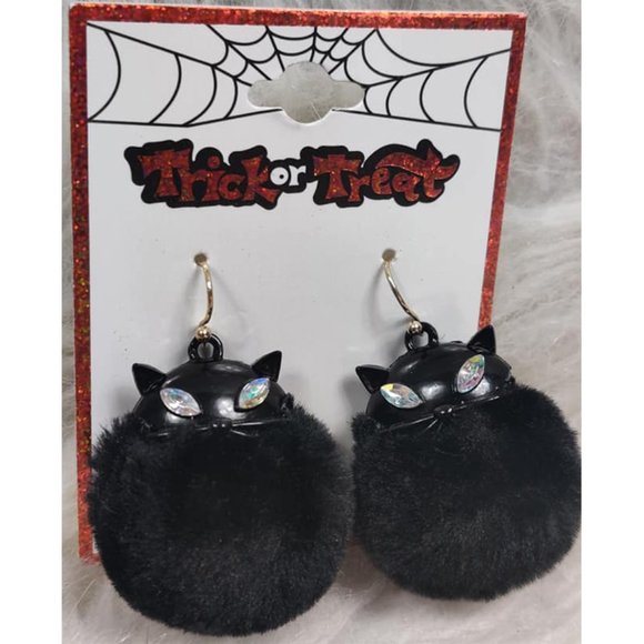 Trick or Treat Jewelry - Halloween Black Cat Earrings New
